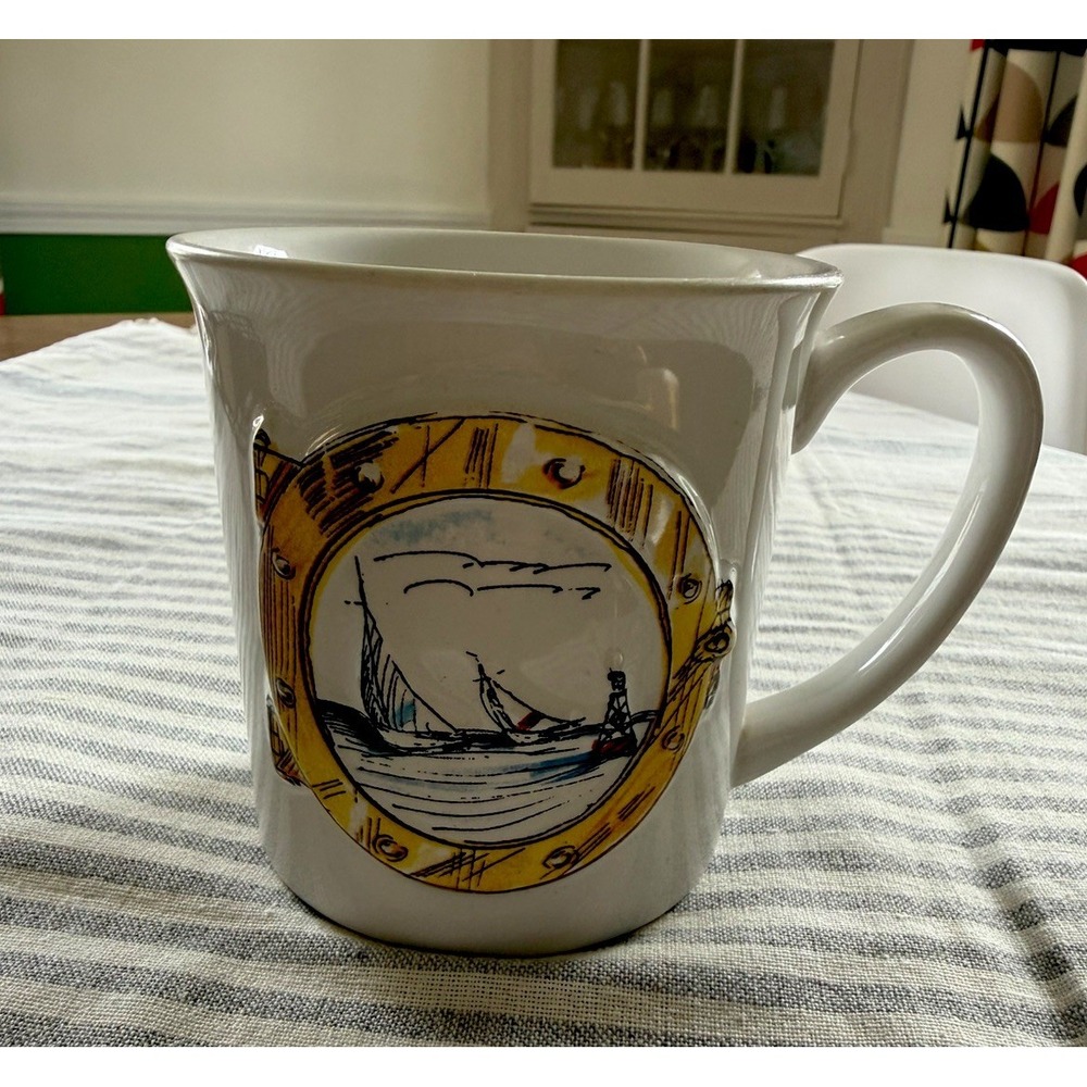 Vintage GHA 3D Embossed Sailboat  Nautical Coastal Coffee Tea Cup Mug 12oz